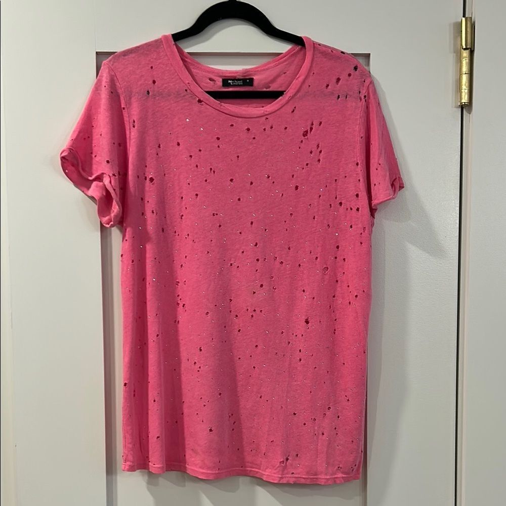 Michael Lauren Hot Pink Distressed Short Sleeve Tee